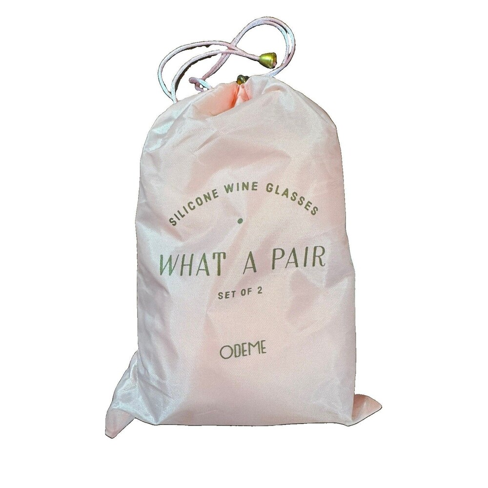 Odeme What A Pair Set of 2 Silicone Wine Glasses w/ Carrying Bag Pink